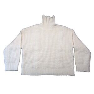 Elie Tahari Turtleneck Sweater Womens XL Cream Cable Knit Waffle Cozy Minimalist